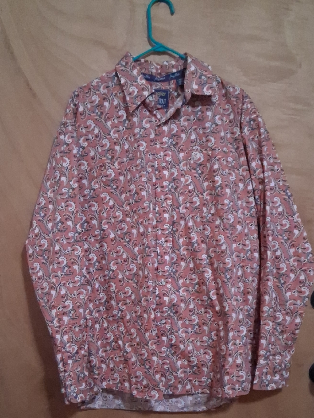 Wrangler Men's Paisley Button-Down Shirt - Rust and White
